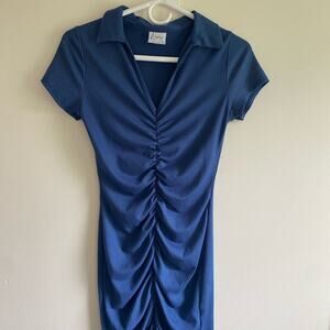 Livi Blue Ruched Polo Collar Mini Dress
